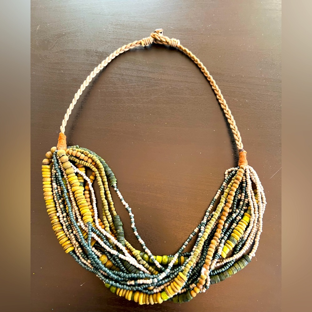 American Eagle shades of green beaded necklace